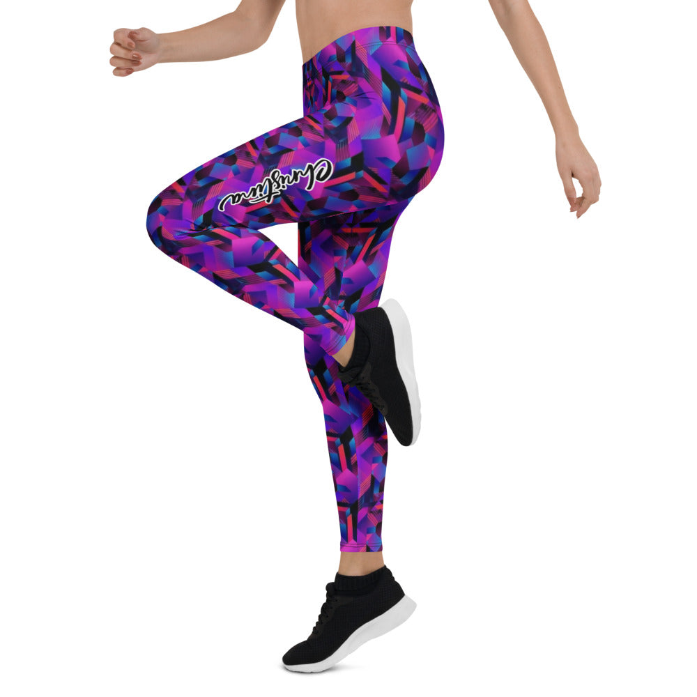 Personalisierte Damen Sportleggings Geometrisches 3D Muster Lila Blau Fitness Leggings Yoga Hose G205