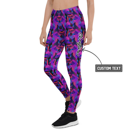 Personalisierte Damen Sportleggings Geometrisches 3D Muster Lila Blau Fitness Leggings Yoga Hose G205 - XL