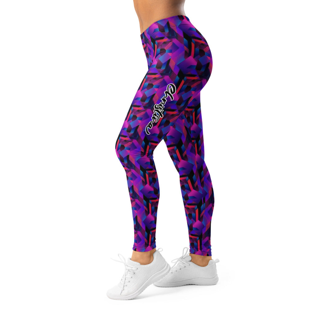 Personalisierte Damen Sportleggings Geometrisches 3D Muster Lila Blau Fitness Leggings Yoga Hose G205