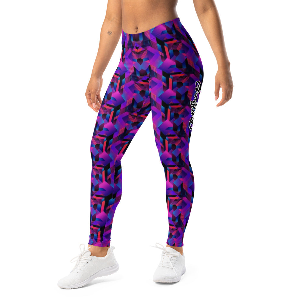 Personalisierte Damen Sportleggings Geometrisches 3D Muster Lila Blau Fitness Leggings Yoga Hose G205