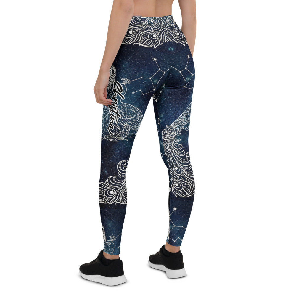 Personalisierte Sportleggings Damen Sternzeichen Jungfrau Galaxie Design Blau Schwarz Fitness Yoga Leggings E453