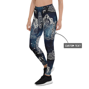 Personalisierte Sportleggings Damen Sternzeichen Jungfrau Galaxie Design Blau Schwarz Fitness Yoga Leggings E453 - XL