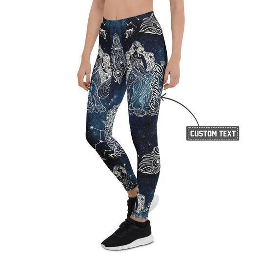 Personalisierte Sportleggings Damen Sternzeichen Jungfrau Galaxie Design Blau Schwarz Fitness Yoga Leggings E453 - XL