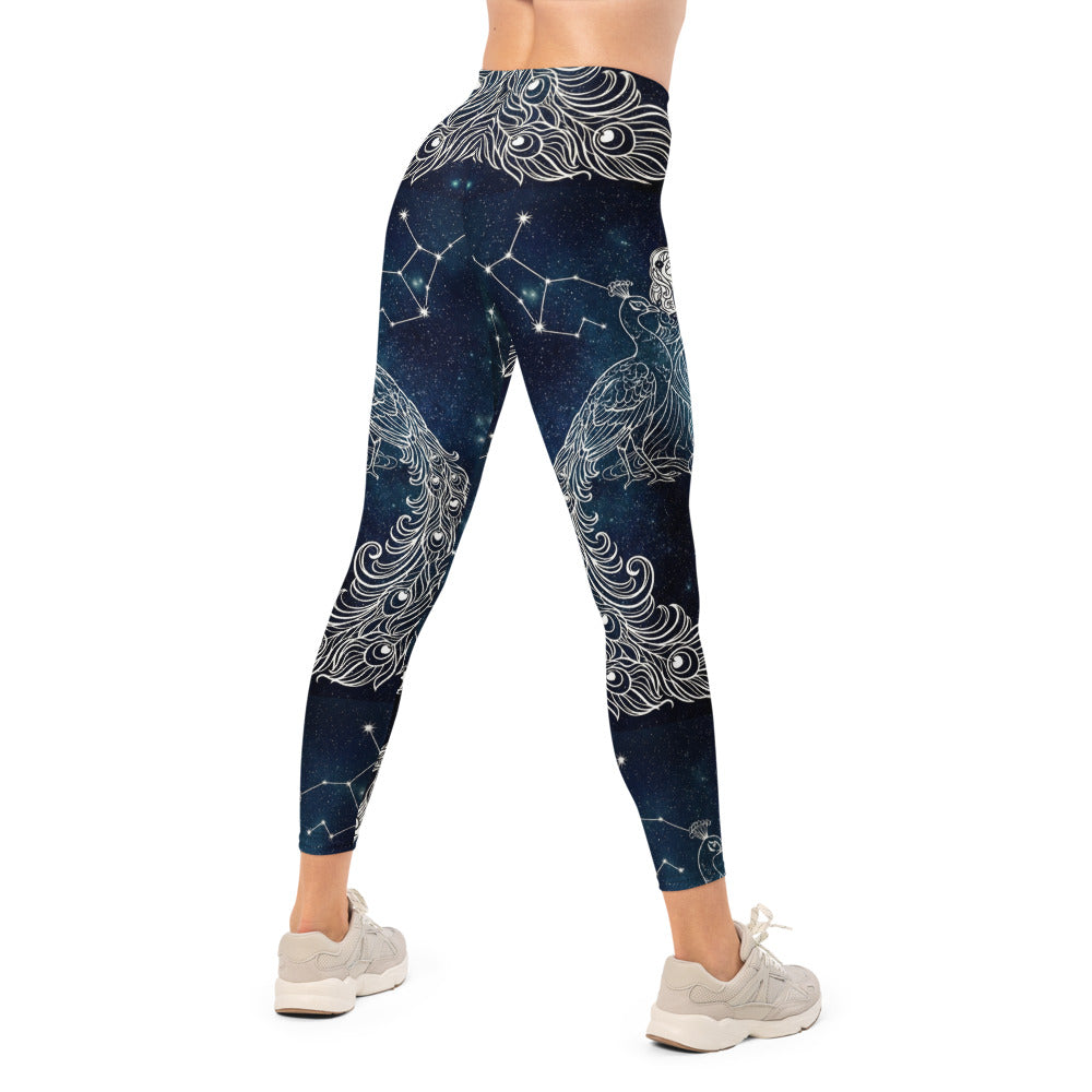 Personalisierte Sportleggings Damen Sternzeichen Jungfrau Galaxie Design Blau Schwarz Fitness Yoga Leggings E453