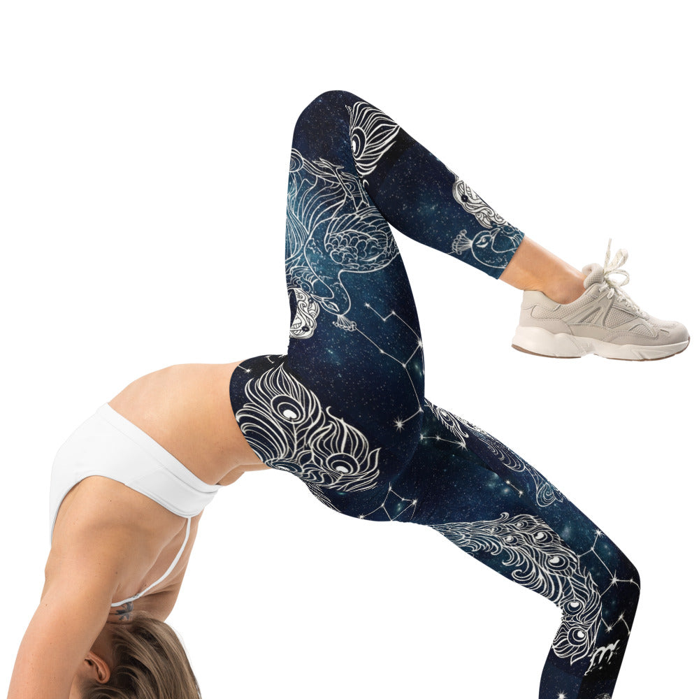Personalisierte Sportleggings Damen Sternzeichen Jungfrau Galaxie Design Blau Schwarz Fitness Yoga Leggings E453