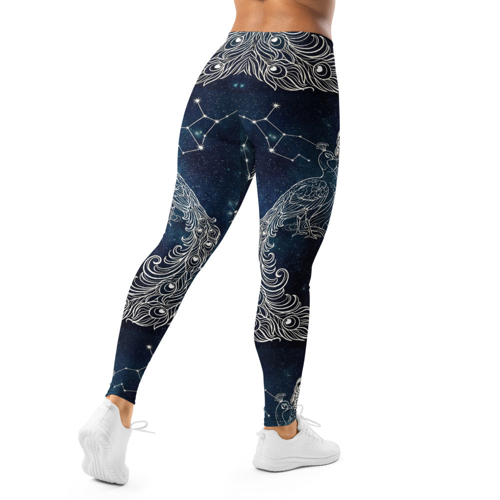 Personalisierte Sportleggings Damen Sternzeichen Jungfrau Galaxie Design Blau Schwarz Fitness Yoga Leggings E453