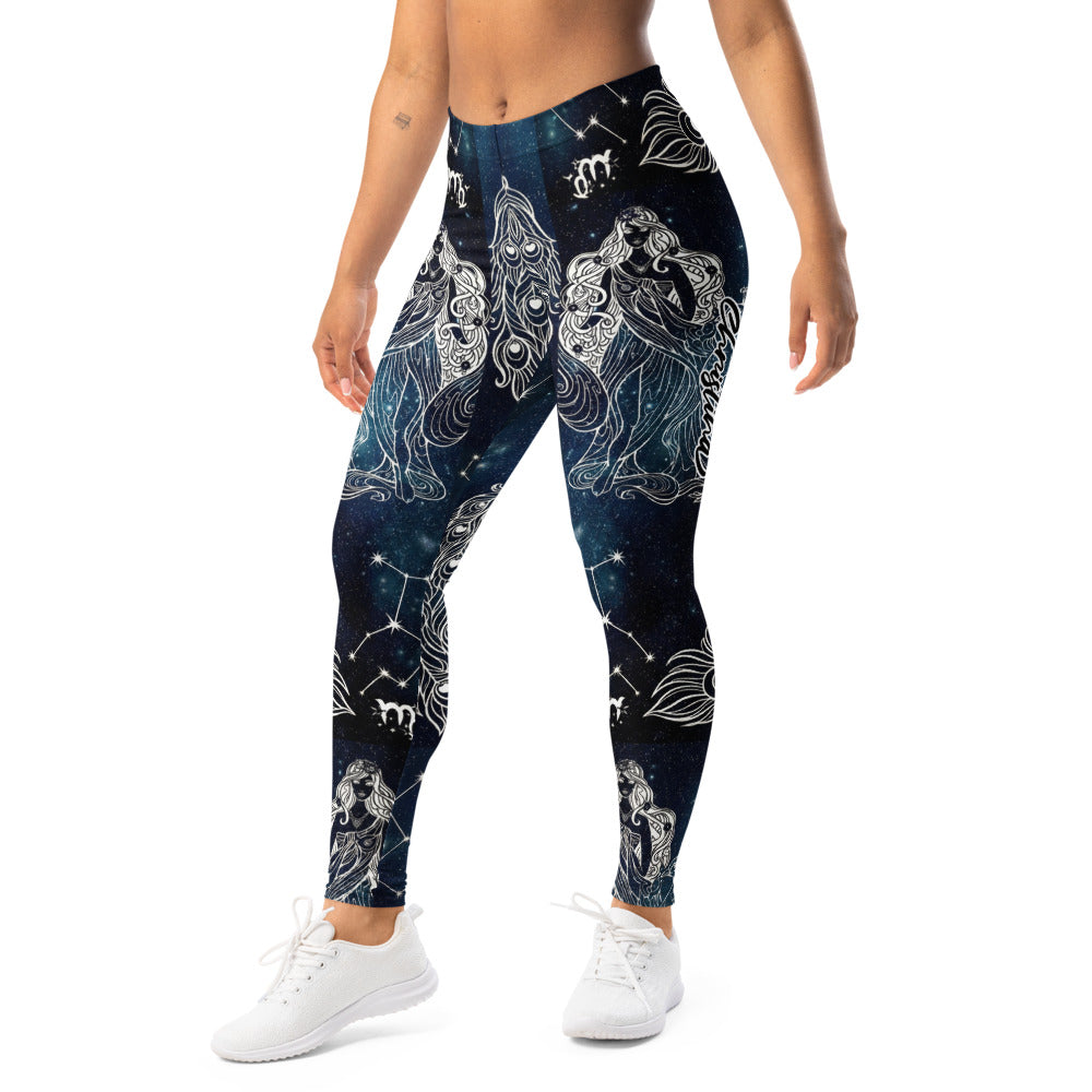Personalisierte Sportleggings Damen Sternzeichen Jungfrau Galaxie Design Blau Schwarz Fitness Yoga Leggings E453