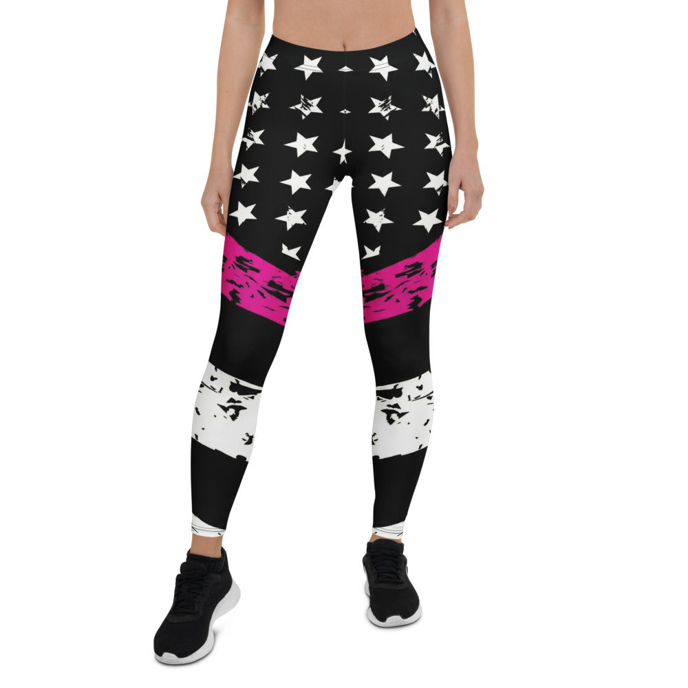 Personalisierte Damen Sportleggings Sterne Muster Schwarz Pink Weiß Fitness Leggings Sporthose P540