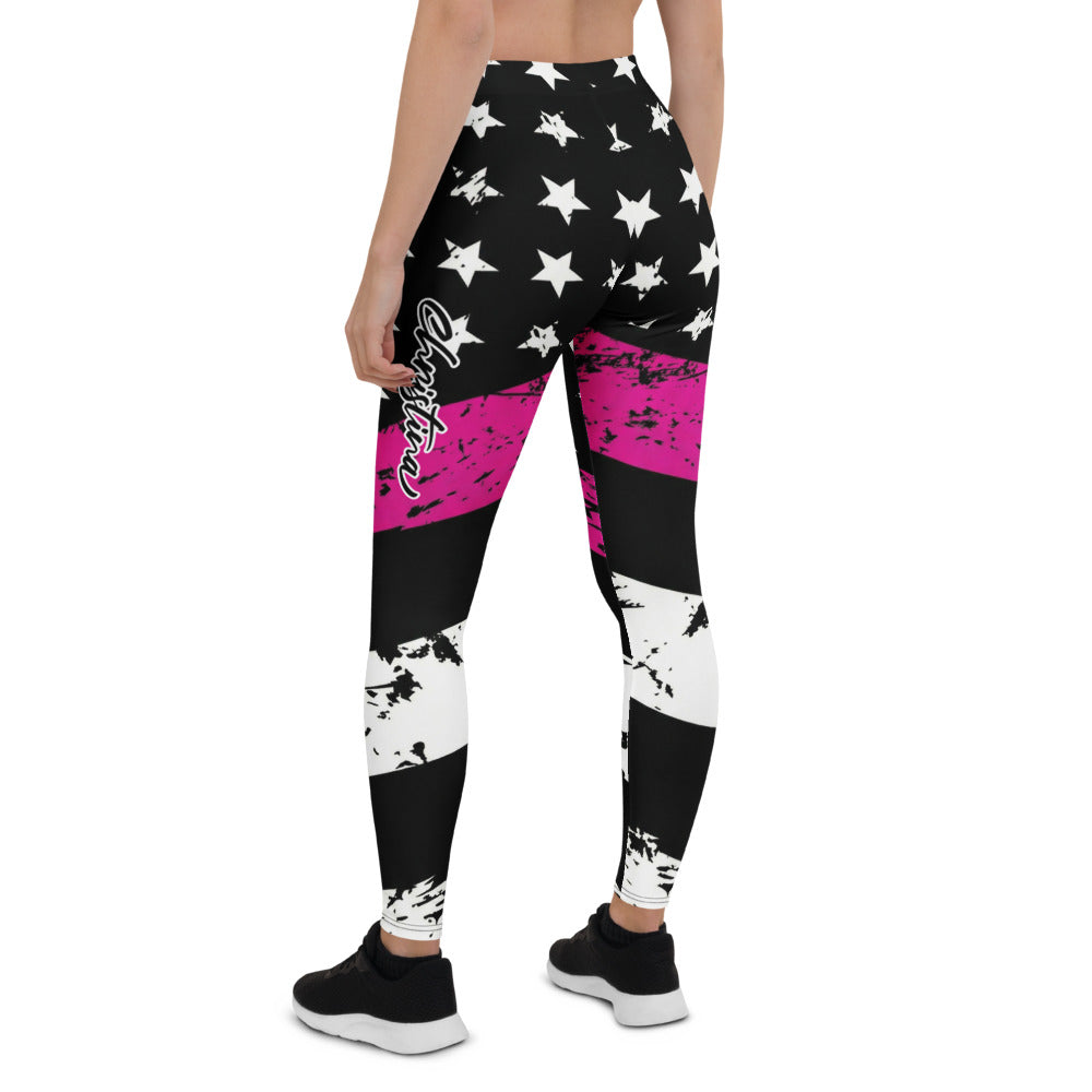 Personalisierte Damen Sportleggings Sterne Muster Schwarz Pink Weiß Fitness Leggings Sporthose P540