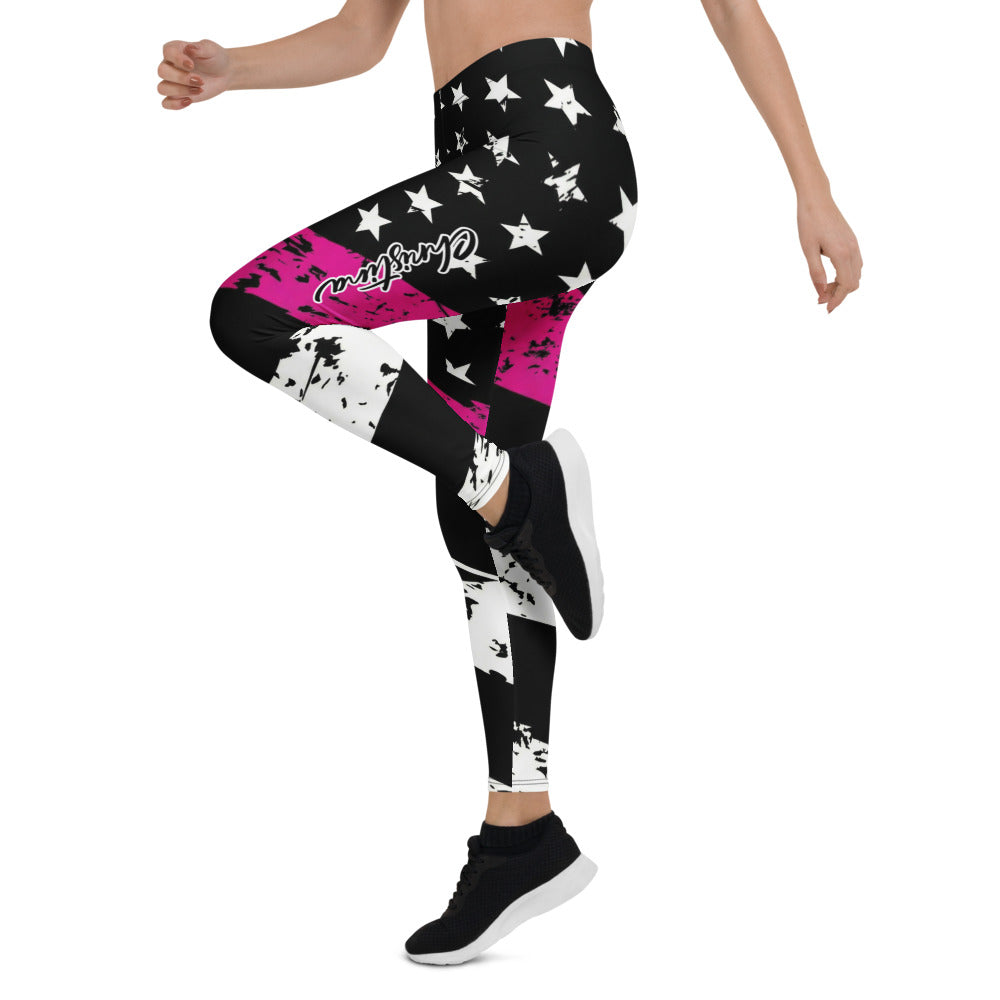 Personalisierte Damen Sportleggings Sterne Muster Schwarz Pink Weiß Fitness Leggings Sporthose P540