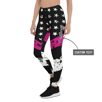 Personalisierte Damen Sportleggings Sterne Muster Schwarz Pink Weiß Fitness Leggings Sporthose P540 - XL
