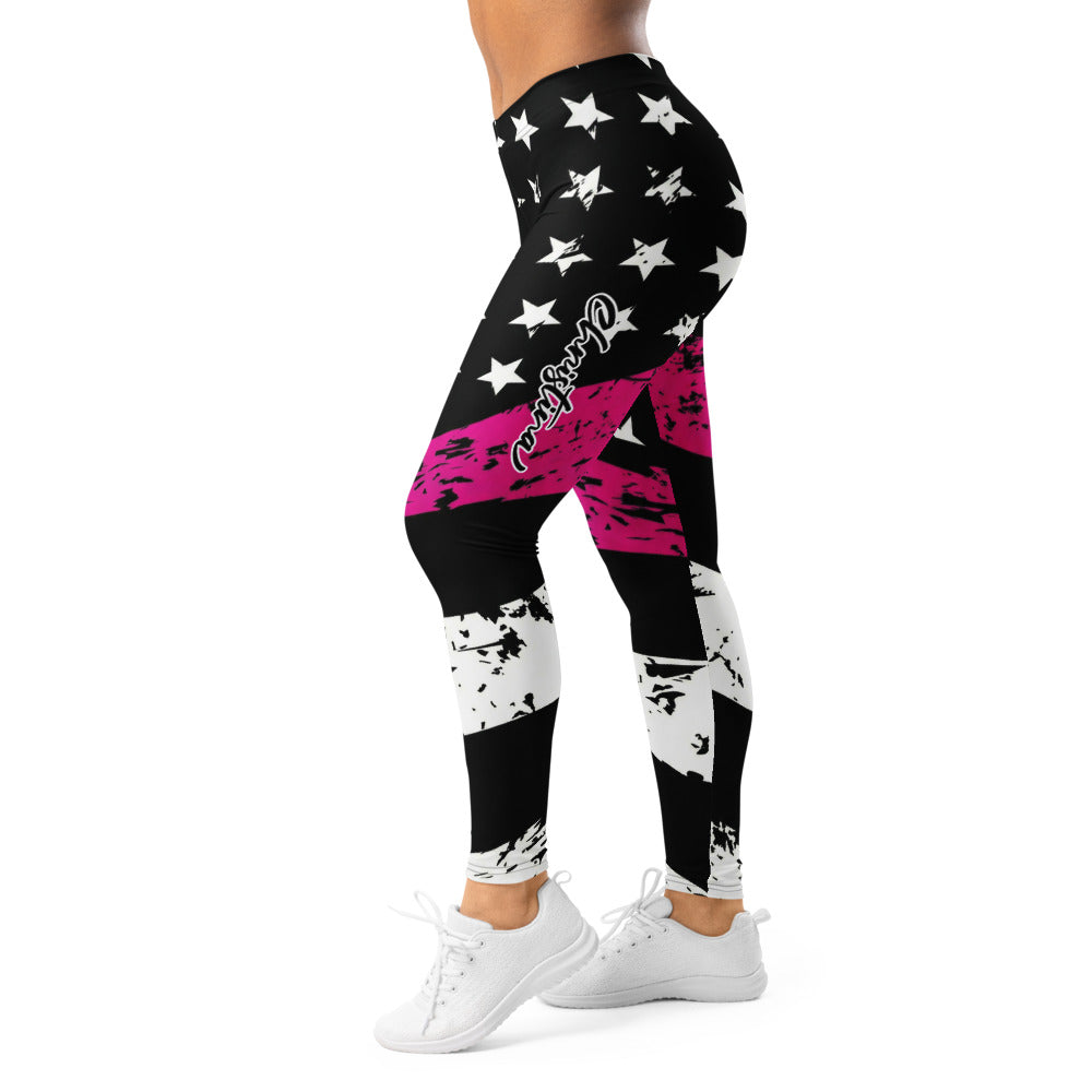 Personalisierte Damen Sportleggings Sterne Muster Schwarz Pink Weiß Fitness Leggings Sporthose P540