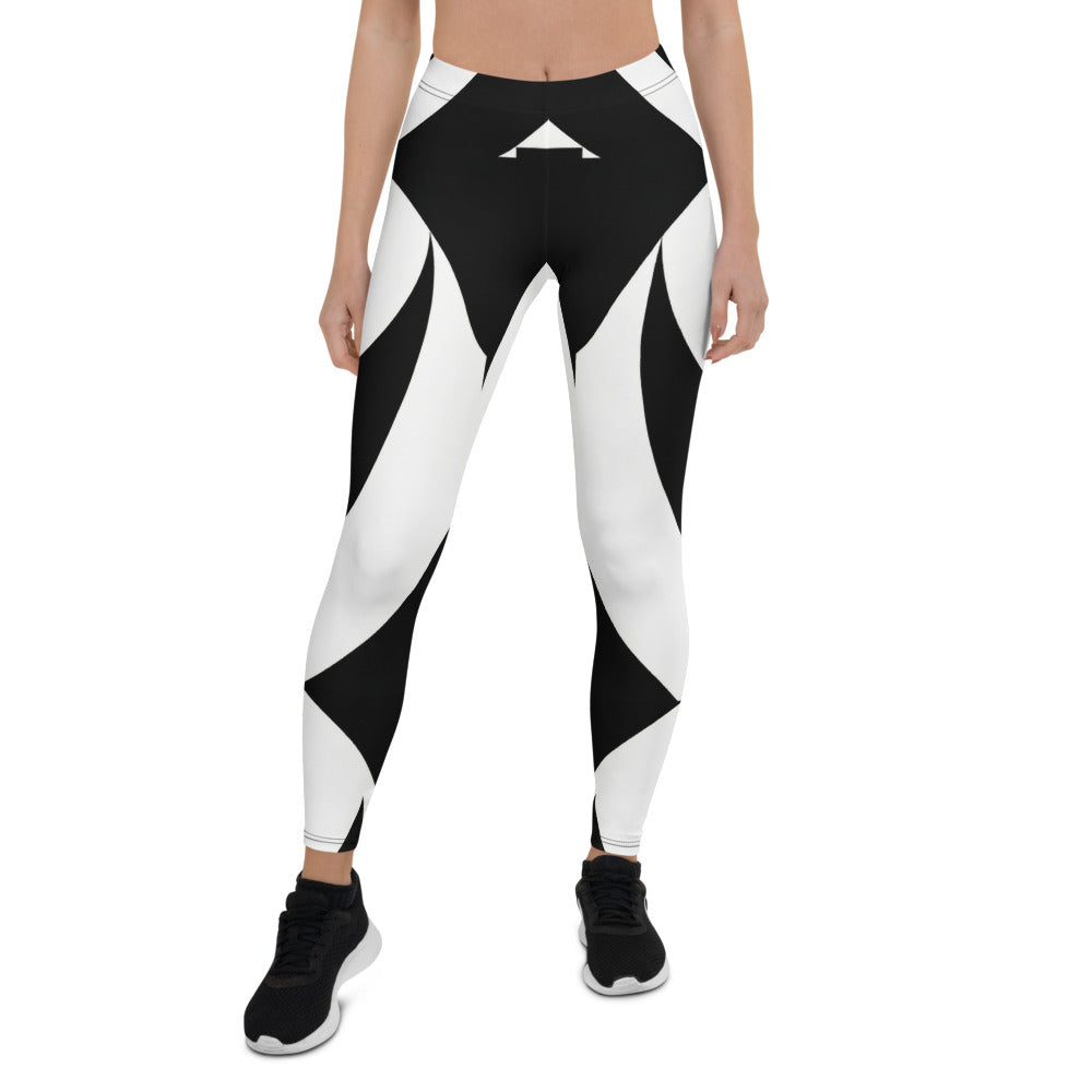 Personalisierte Damen Sportleggings Abstrakt Geometrisch Schwarz Weiß Fitness Yoga Leggings E977