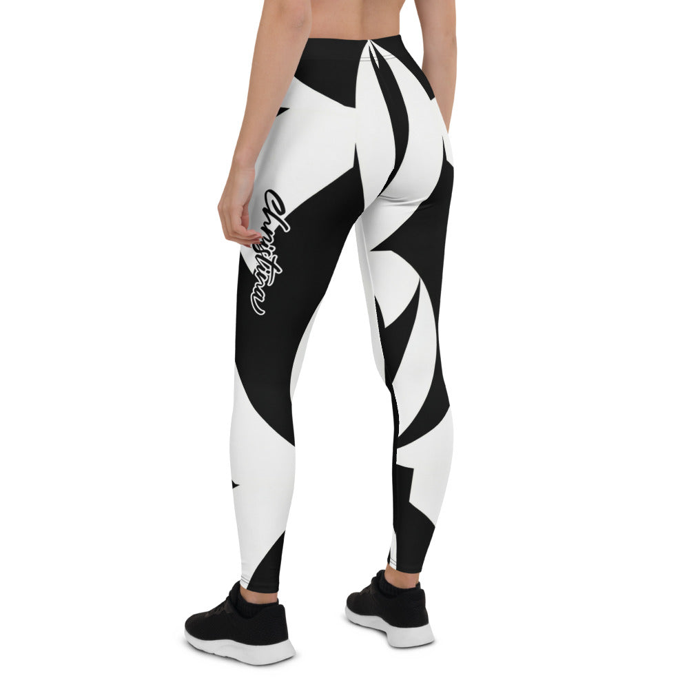 Personalisierte Damen Sportleggings Abstrakt Geometrisch Schwarz Weiß Fitness Yoga Leggings E977