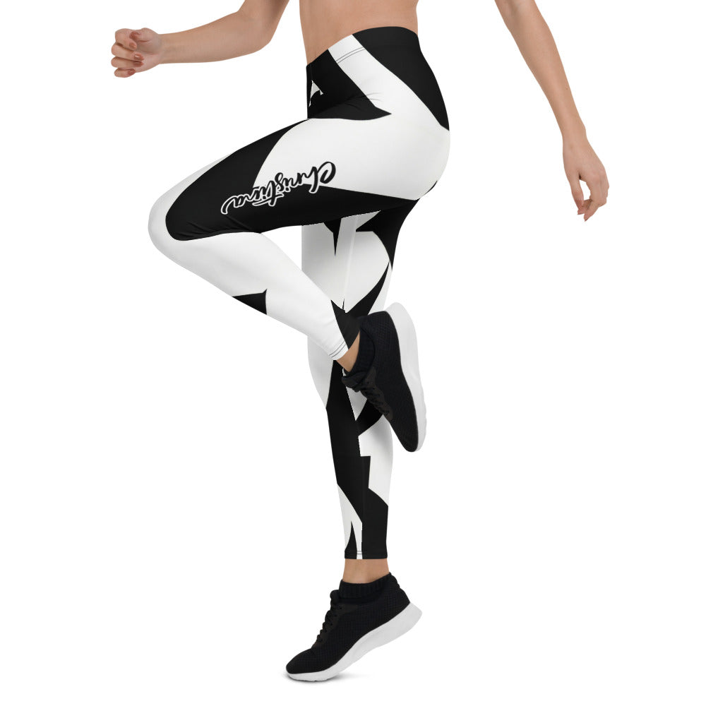 Personalisierte Damen Sportleggings Abstrakt Geometrisch Schwarz Weiß Fitness Yoga Leggings E977