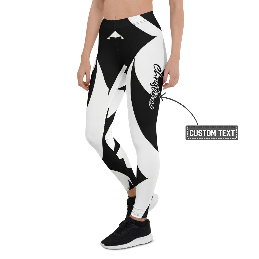 Personalisierte Damen Sportleggings Abstrakt Geometrisch Schwarz Weiß Fitness Yoga Leggings E977 - XL