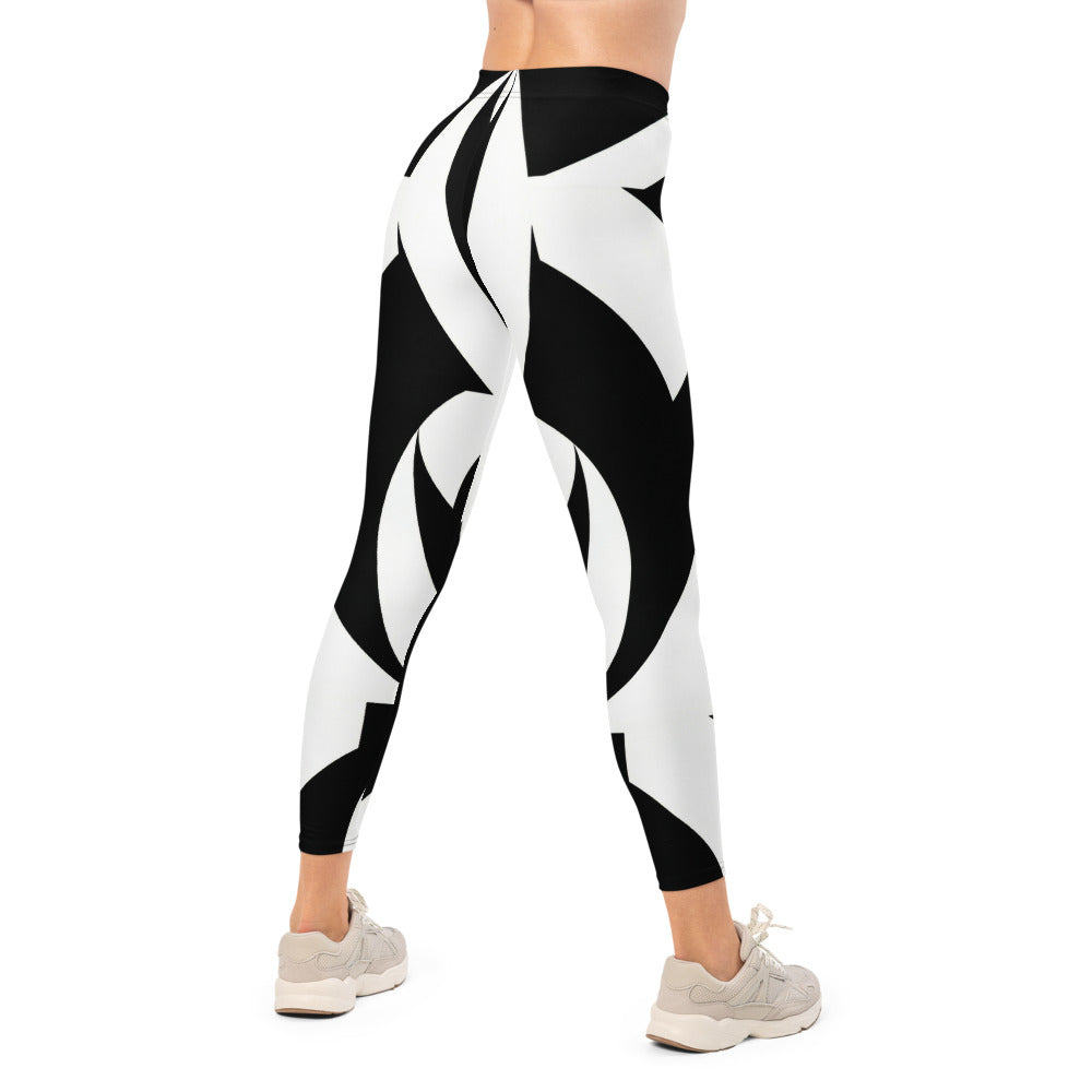 Personalisierte Damen Sportleggings Abstrakt Geometrisch Schwarz Weiß Fitness Yoga Leggings E977