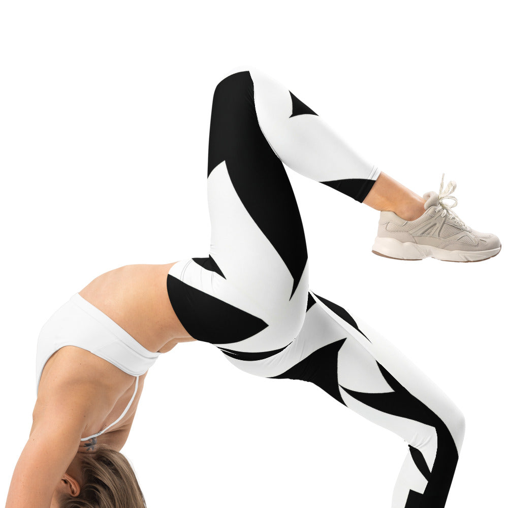 Personalisierte Damen Sportleggings Abstrakt Geometrisch Schwarz Weiß Fitness Yoga Leggings E977