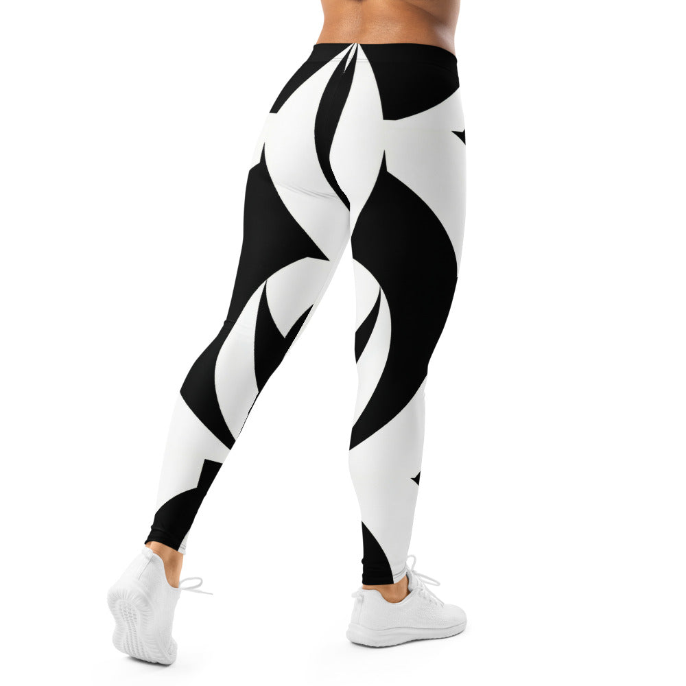 Personalisierte Damen Sportleggings Abstrakt Geometrisch Schwarz Weiß Fitness Yoga Leggings E977
