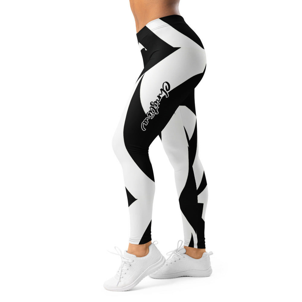 Personalisierte Damen Sportleggings Abstrakt Geometrisch Schwarz Weiß Fitness Yoga Leggings E977