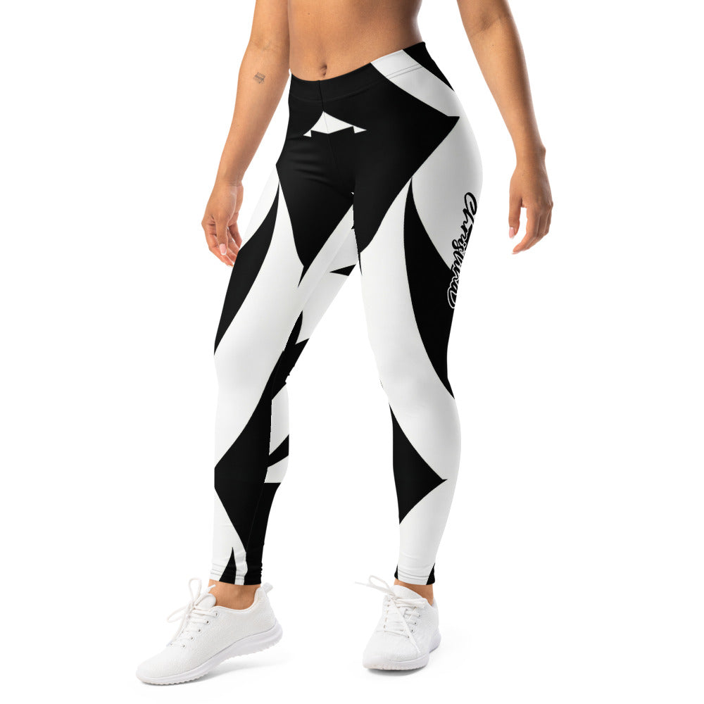 Personalisierte Damen Sportleggings Abstrakt Geometrisch Schwarz Weiß Fitness Yoga Leggings E977