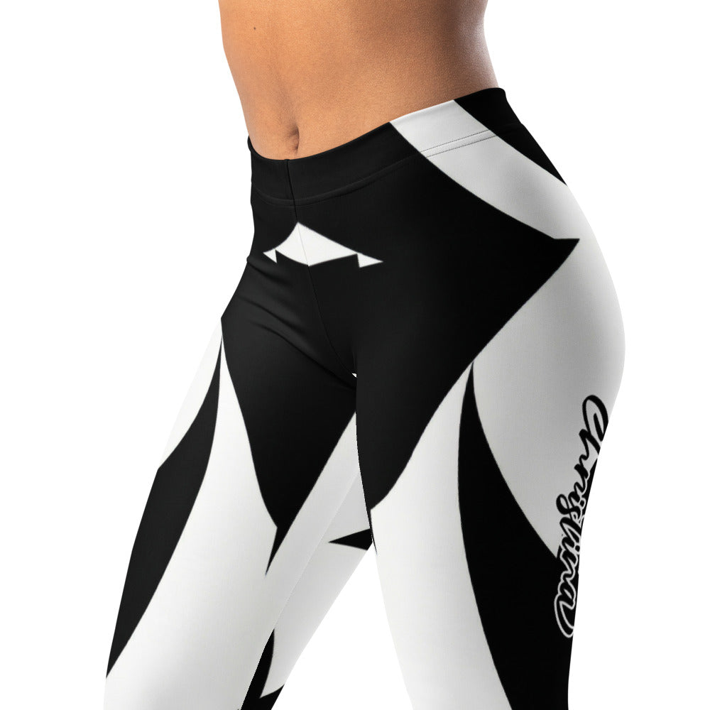 Personalisierte Damen Sportleggings Abstrakt Geometrisch Schwarz Weiß Fitness Yoga Leggings E977