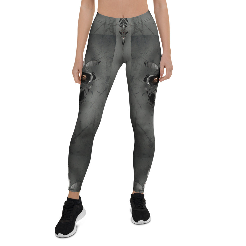 Personalisierte Damen Sportleggings Fantasy Maske Design Grau Schwarz Fitness Leggings Yoga Hose O233