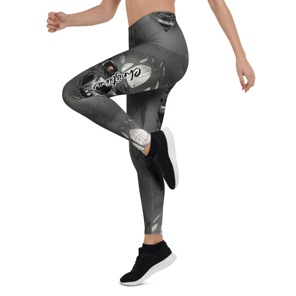 Personalisierte Damen Sportleggings Fantasy Maske Design Grau Schwarz Fitness Leggings Yoga Hose O233