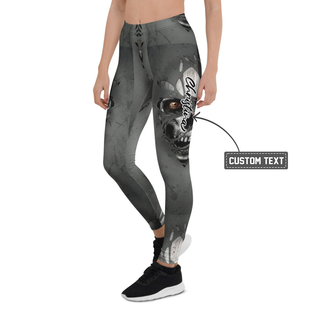 Personalisierte Damen Sportleggings Fantasy Maske Design Grau Schwarz Fitness Leggings Yoga Hose O233 - XL