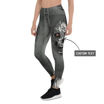 Personalisierte Damen Sportleggings Fantasy Maske Design Grau Schwarz Fitness Leggings Yoga Hose O233 - XL