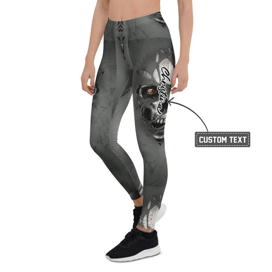 Personalisierte Damen Sportleggings Fantasy Maske Design Grau Schwarz Fitness Leggings Yoga Hose O233 - XL