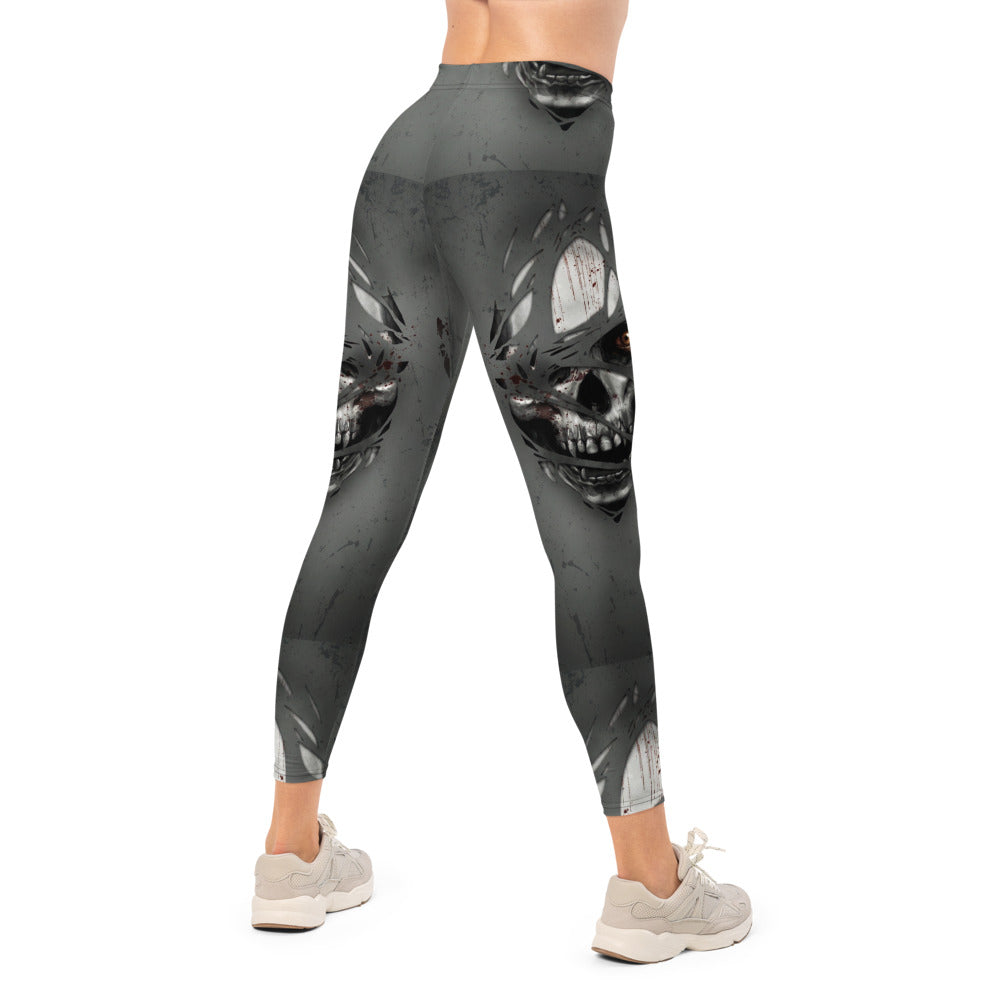 Personalisierte Damen Sportleggings Fantasy Maske Design Grau Schwarz Fitness Leggings Yoga Hose O233