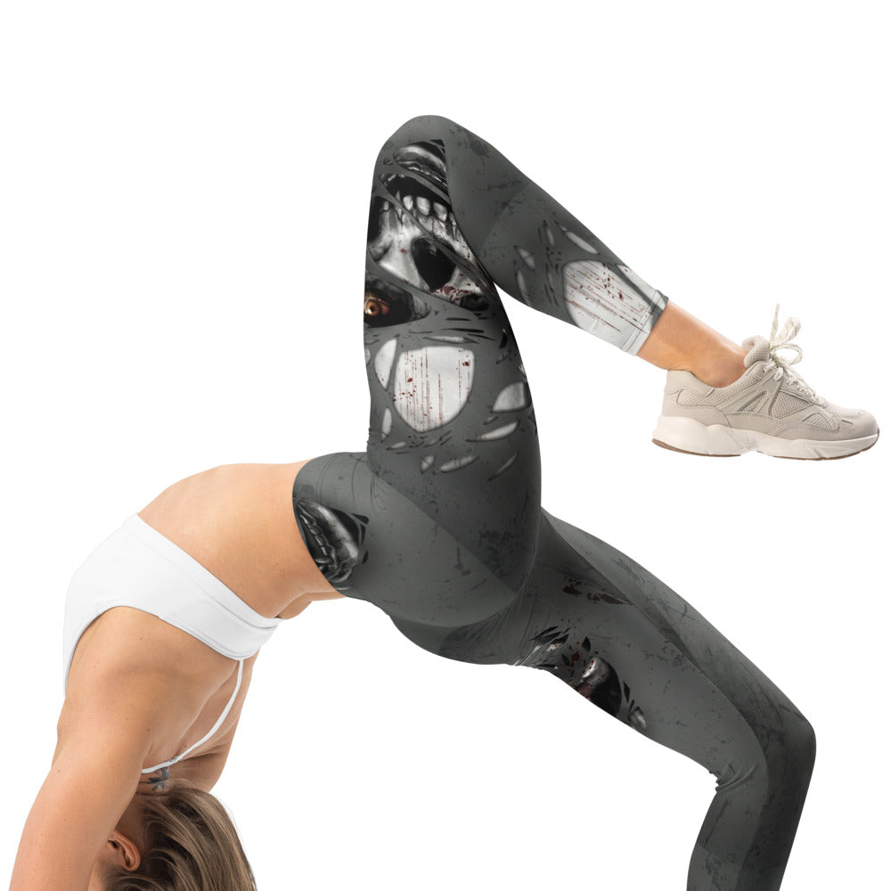 Personalisierte Damen Sportleggings Fantasy Maske Design Grau Schwarz Fitness Leggings Yoga Hose O233