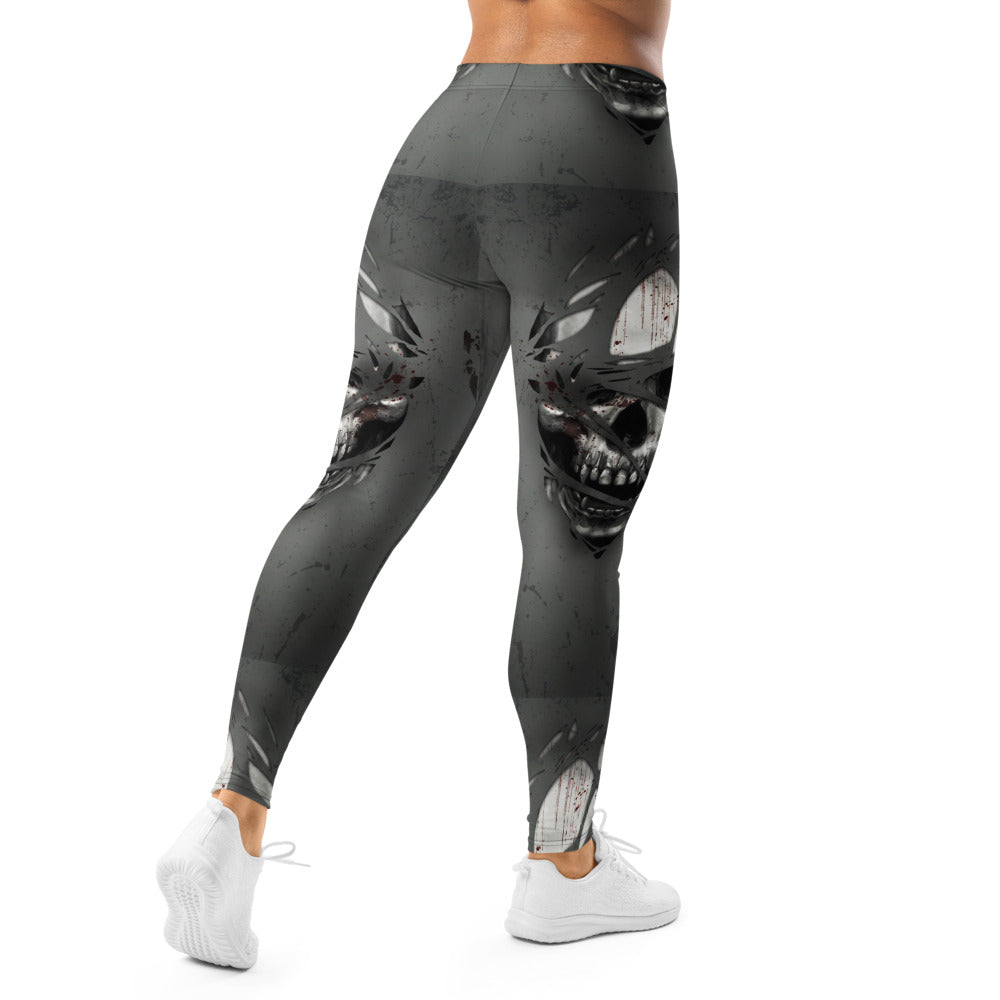 Personalisierte Damen Sportleggings Fantasy Maske Design Grau Schwarz Fitness Leggings Yoga Hose O233