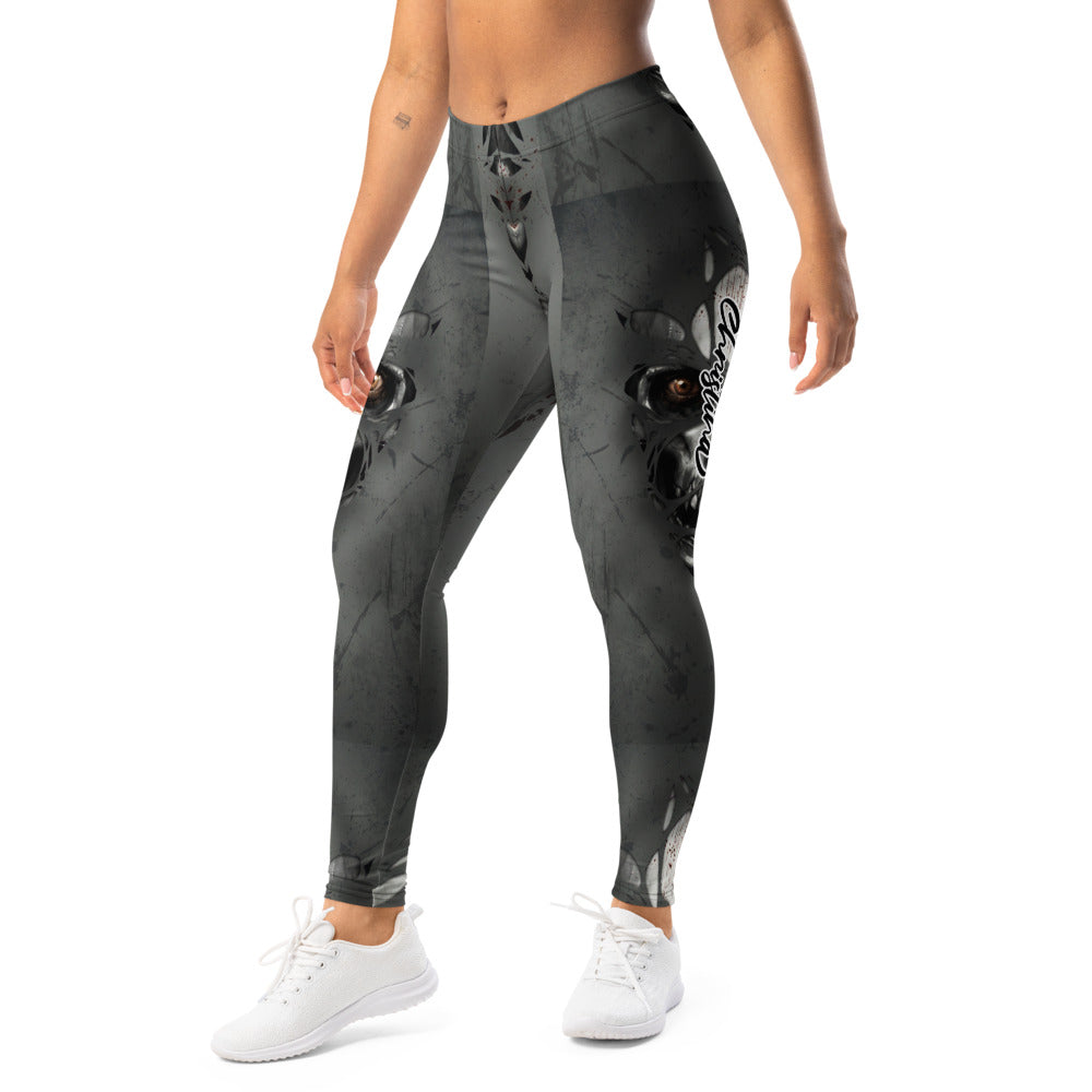 Personalisierte Damen Sportleggings Fantasy Maske Design Grau Schwarz Fitness Leggings Yoga Hose O233