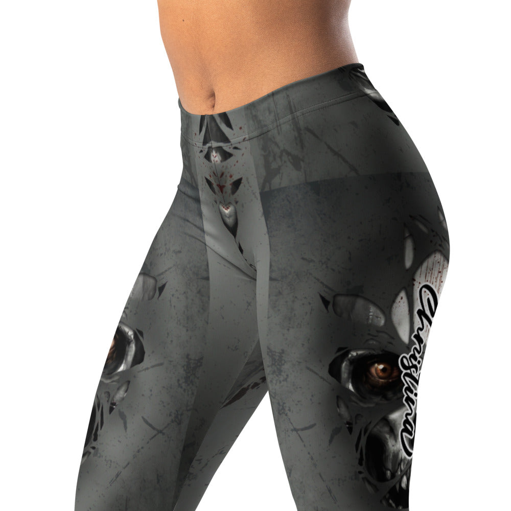 Personalisierte Damen Sportleggings Fantasy Maske Design Grau Schwarz Fitness Leggings Yoga Hose O233