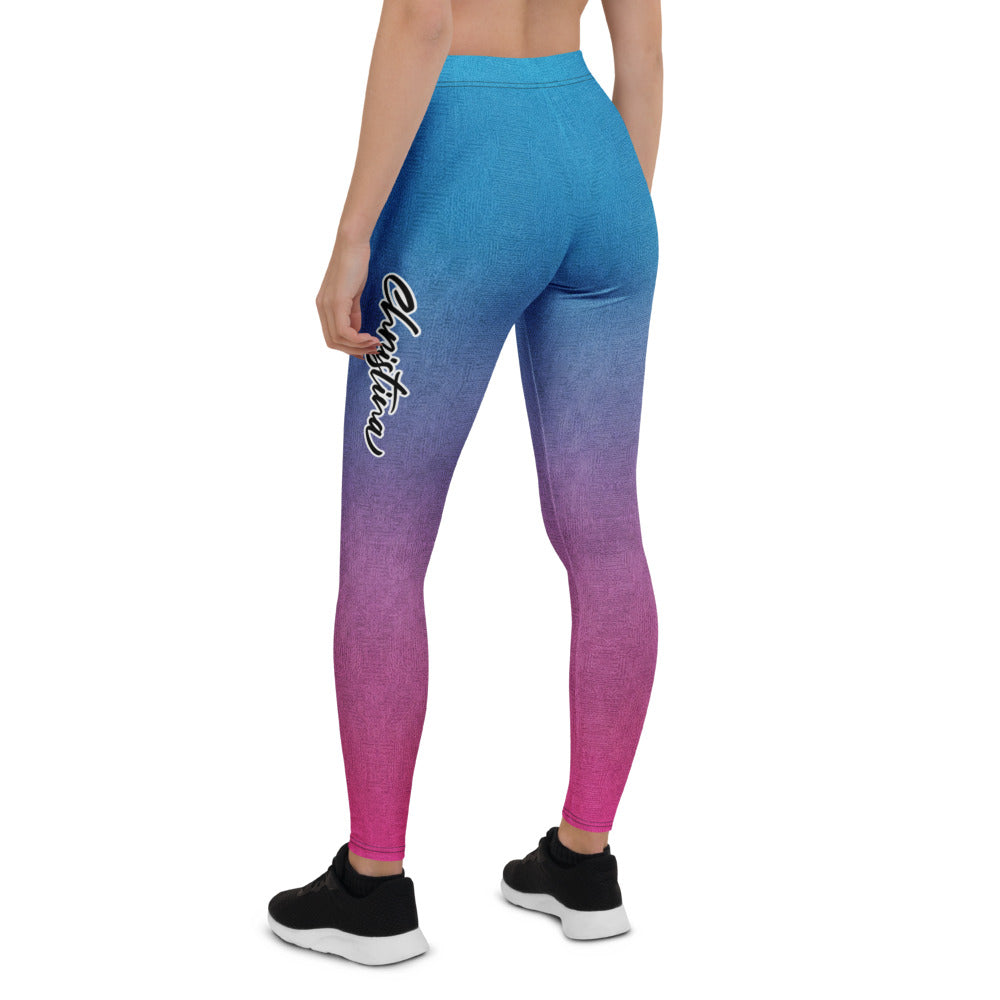 Personalisierte Damen Sportleggings Farbverlauf Blau Lila Pink Fitness Leggings Yoga Hose H328