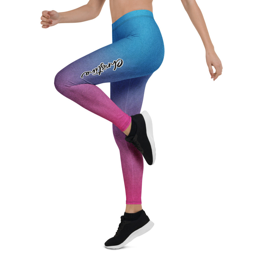 Personalisierte Damen Sportleggings Farbverlauf Blau Lila Pink Fitness Leggings Yoga Hose H328