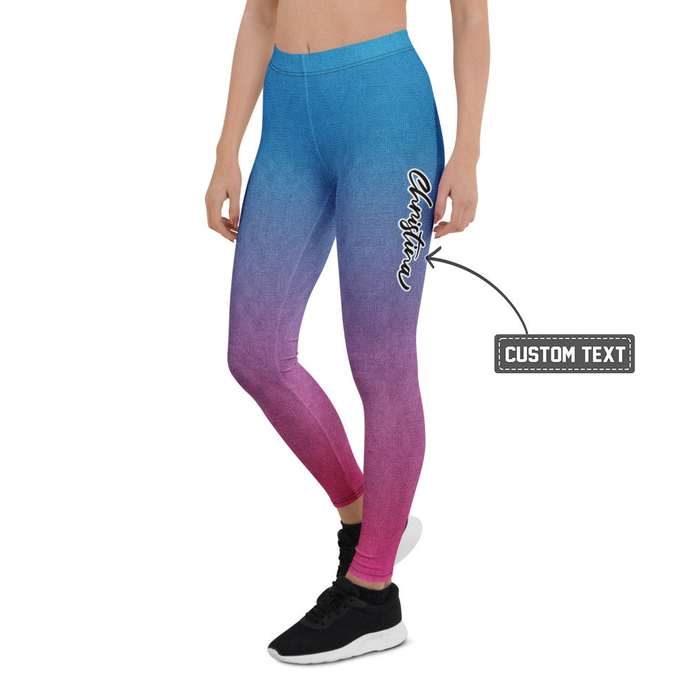 Personalisierte Damen Sportleggings Farbverlauf Blau Lila Pink Fitness Leggings Yoga Hose H328 - XL