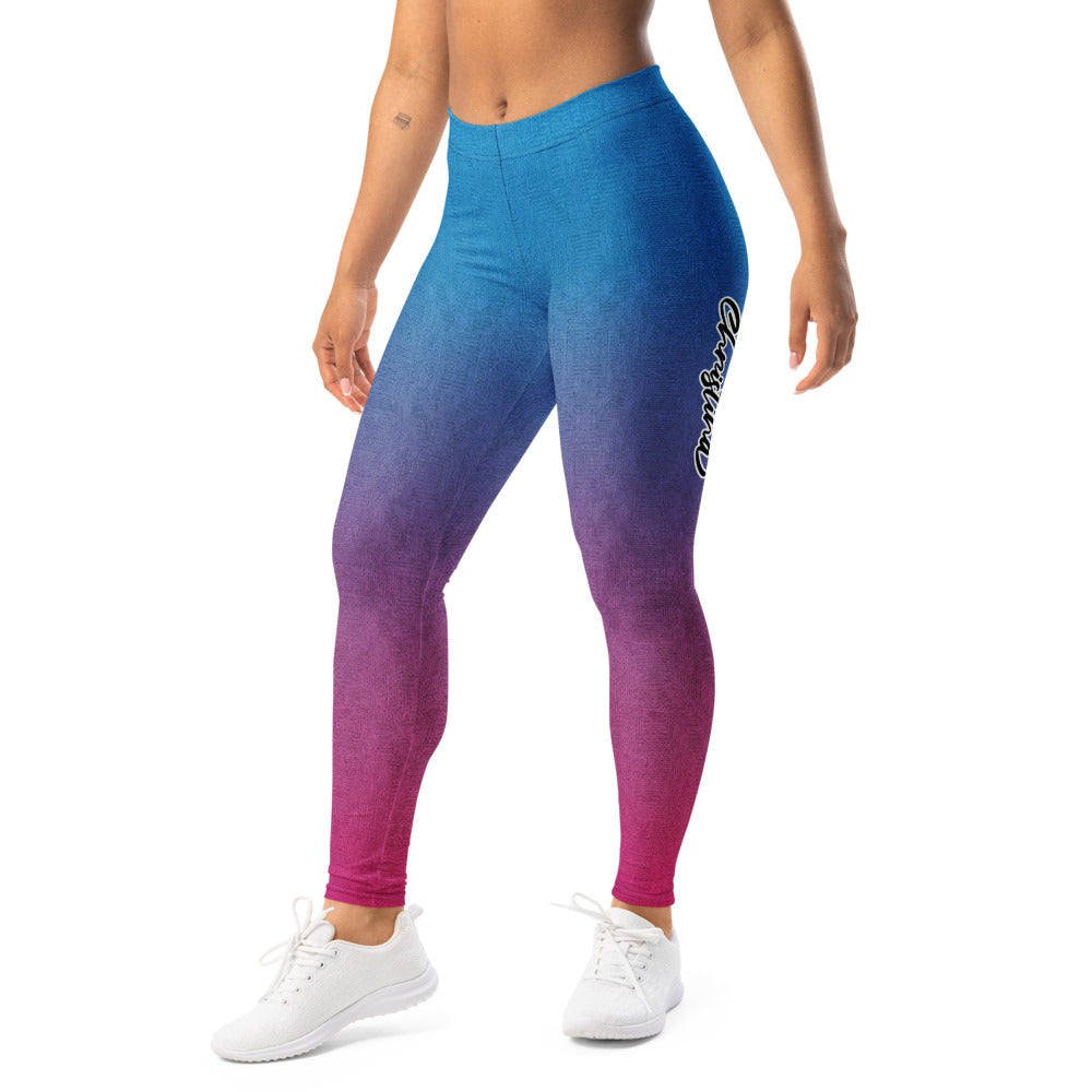 Personalisierte Damen Sportleggings Farbverlauf Blau Lila Pink Fitness Leggings Yoga Hose H328