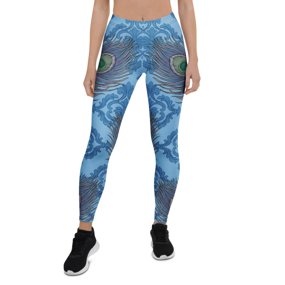 Personalisierte Damen Sportleggings Pfauenmuster Blau Ornament Design Fitness Yoga Leggings Q652