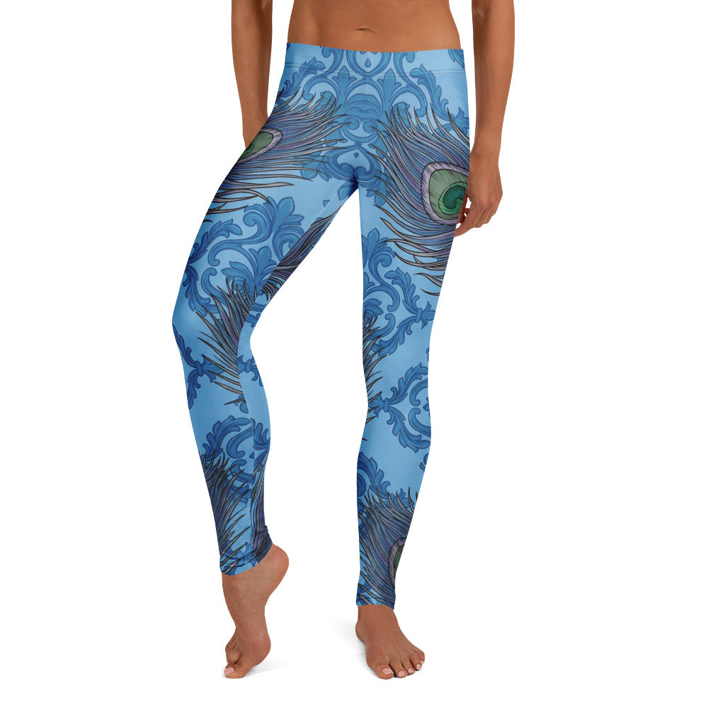 Personalisierte Damen Sportleggings Pfauenmuster Blau Ornament Design Fitness Yoga Leggings Q652