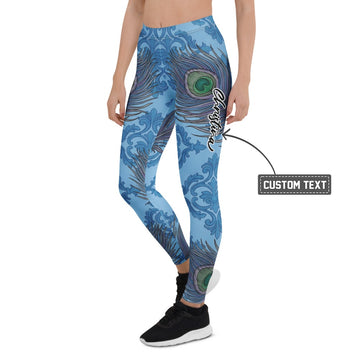 Personalisierte Damen Sportleggings Pfauenmuster Blau Ornament Design Fitness Yoga Leggings Q652 - XL