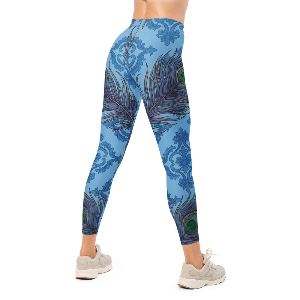 Personalisierte Damen Sportleggings Pfauenmuster Blau Ornament Design Fitness Yoga Leggings Q652