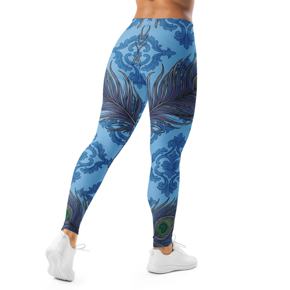 Personalisierte Damen Sportleggings Pfauenmuster Blau Ornament Design Fitness Yoga Leggings Q652