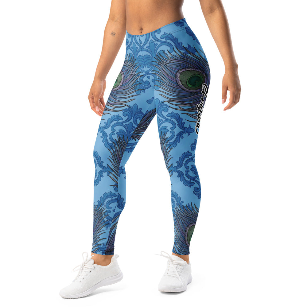 Personalisierte Damen Sportleggings Pfauenmuster Blau Ornament Design Fitness Yoga Leggings Q652