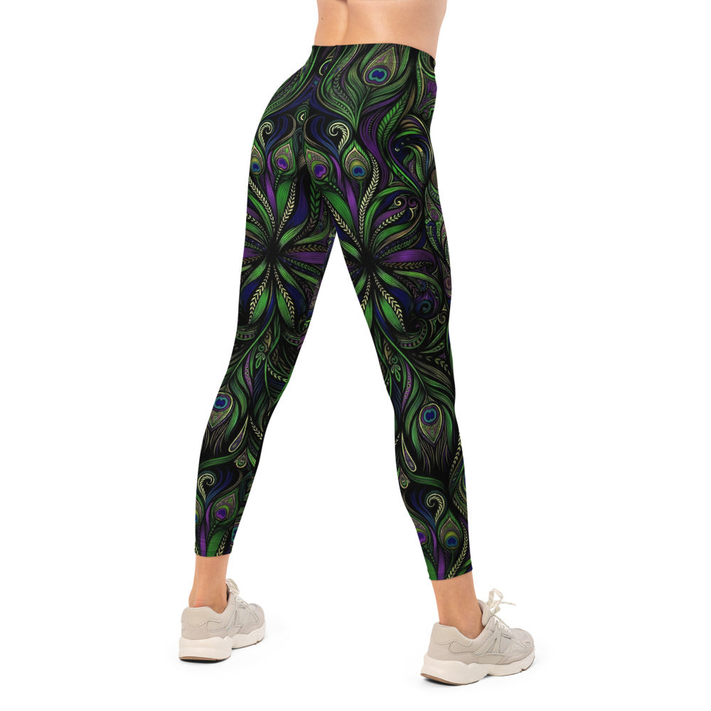 Personalisierte Sportleggings Damen Mandala Design Grün Lila Fitness Yoga Leggings Abstrakt Bunt B029
