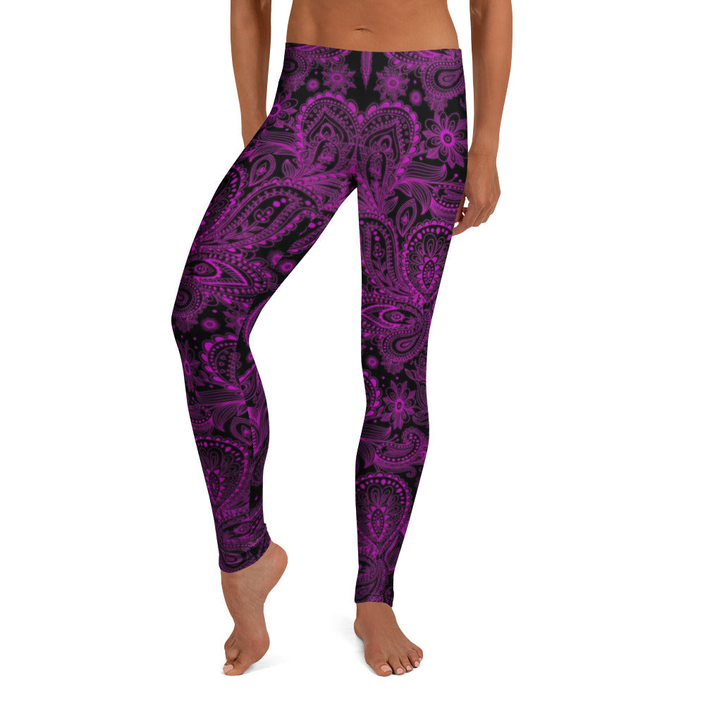 Personalisierte Damen Sportleggings Paisley Muster Lila Schwarz Fitness Yoga Leggings Ornament Design S553