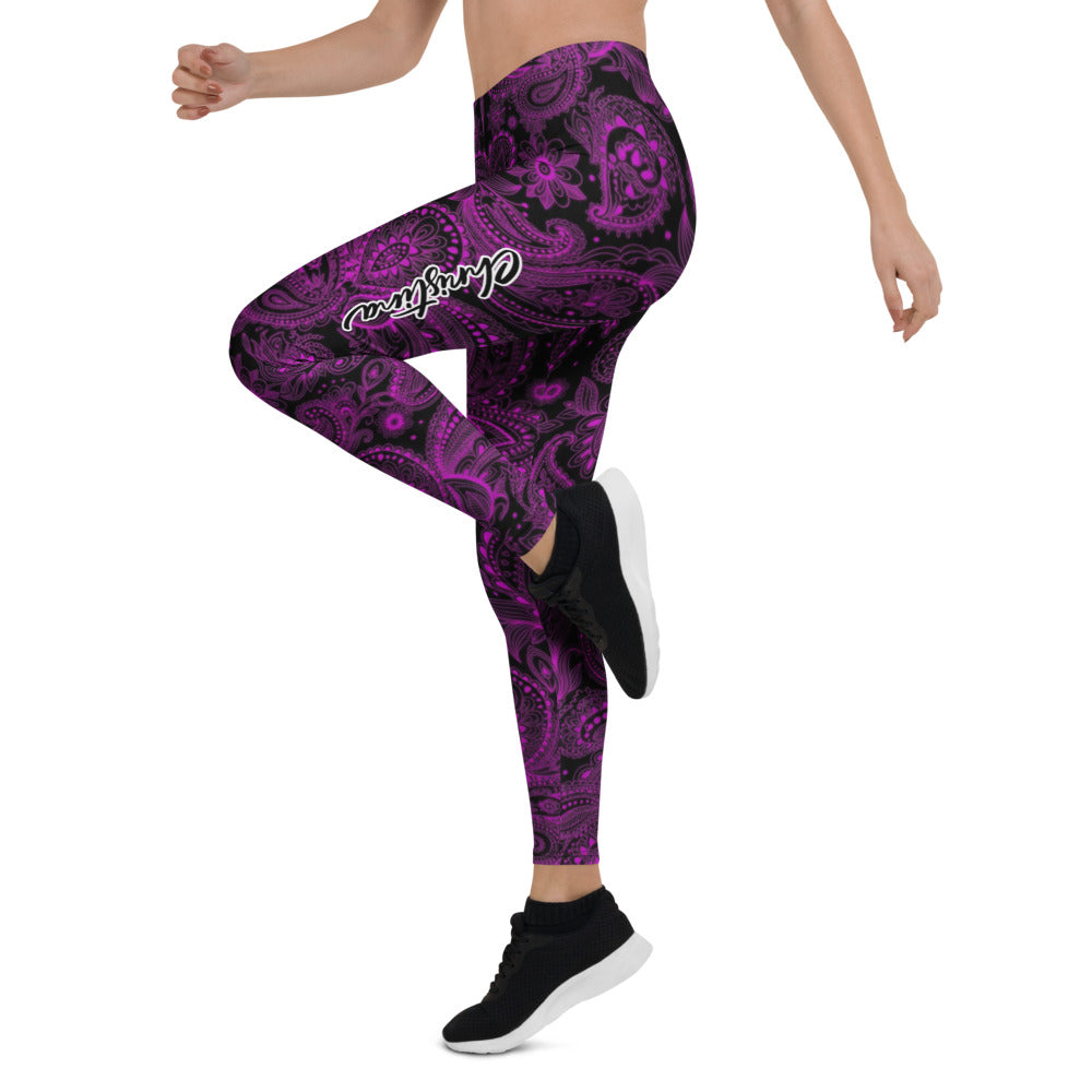 Personalisierte Damen Sportleggings Paisley Muster Lila Schwarz Fitness Yoga Leggings Ornament Design S553