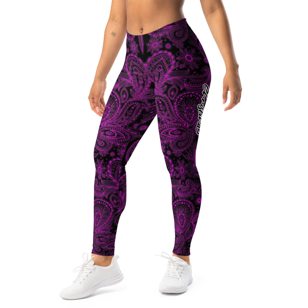 Personalisierte Damen Sportleggings Paisley Muster Lila Schwarz Fitness Yoga Leggings Ornament Design S553